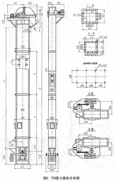 TD、TH型斗式提升機外形尺寸
